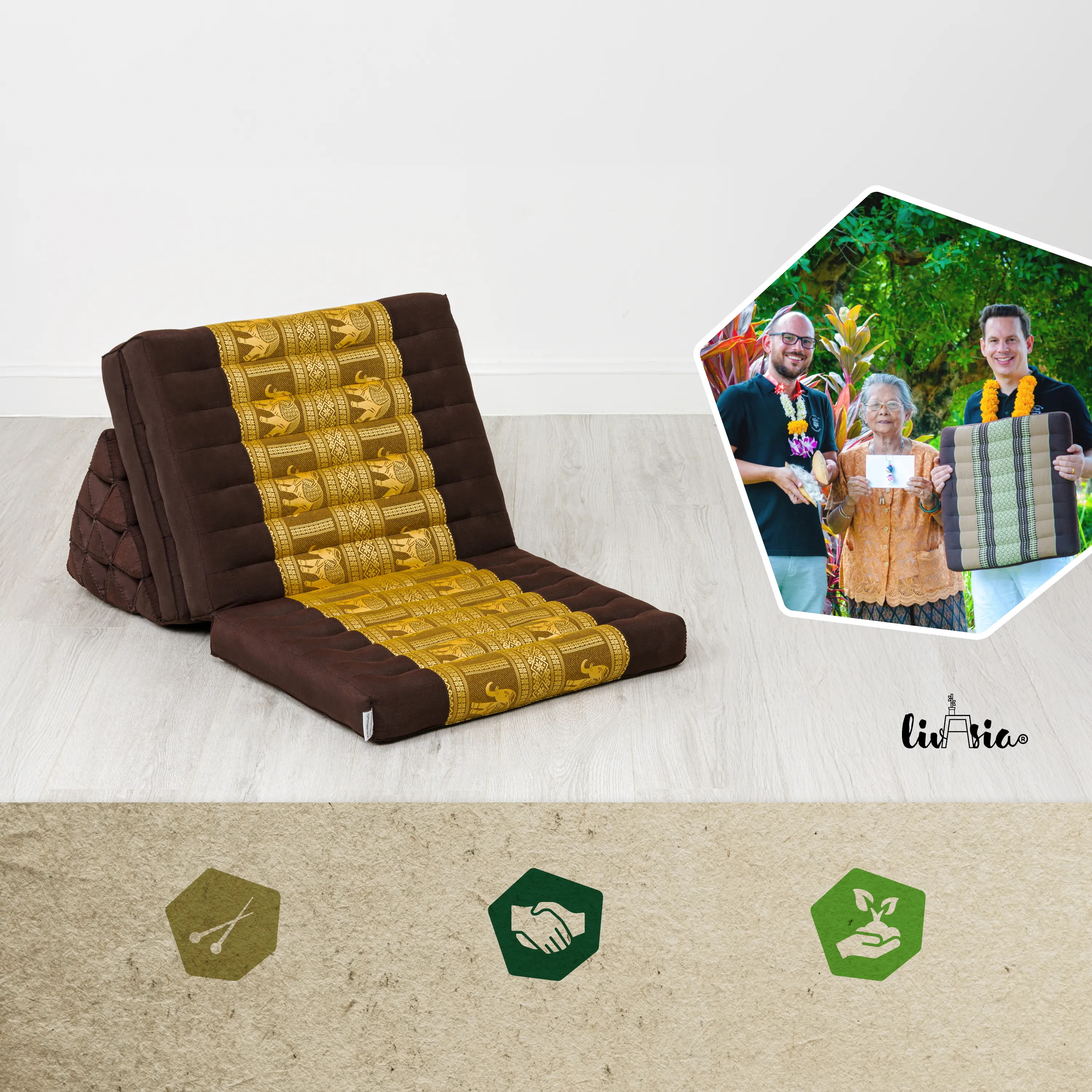 Poduszka tajska z kapokiem, podkładka 3-częściowa, Deluxe